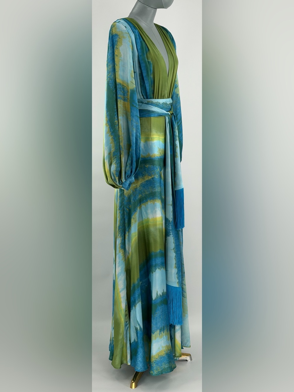 🆕 BRONX & BANCO 🧿 NWOT Coastal Carmen Belted Fringe Gown, Blue - Sz S US 4 - Picture 10 of 16